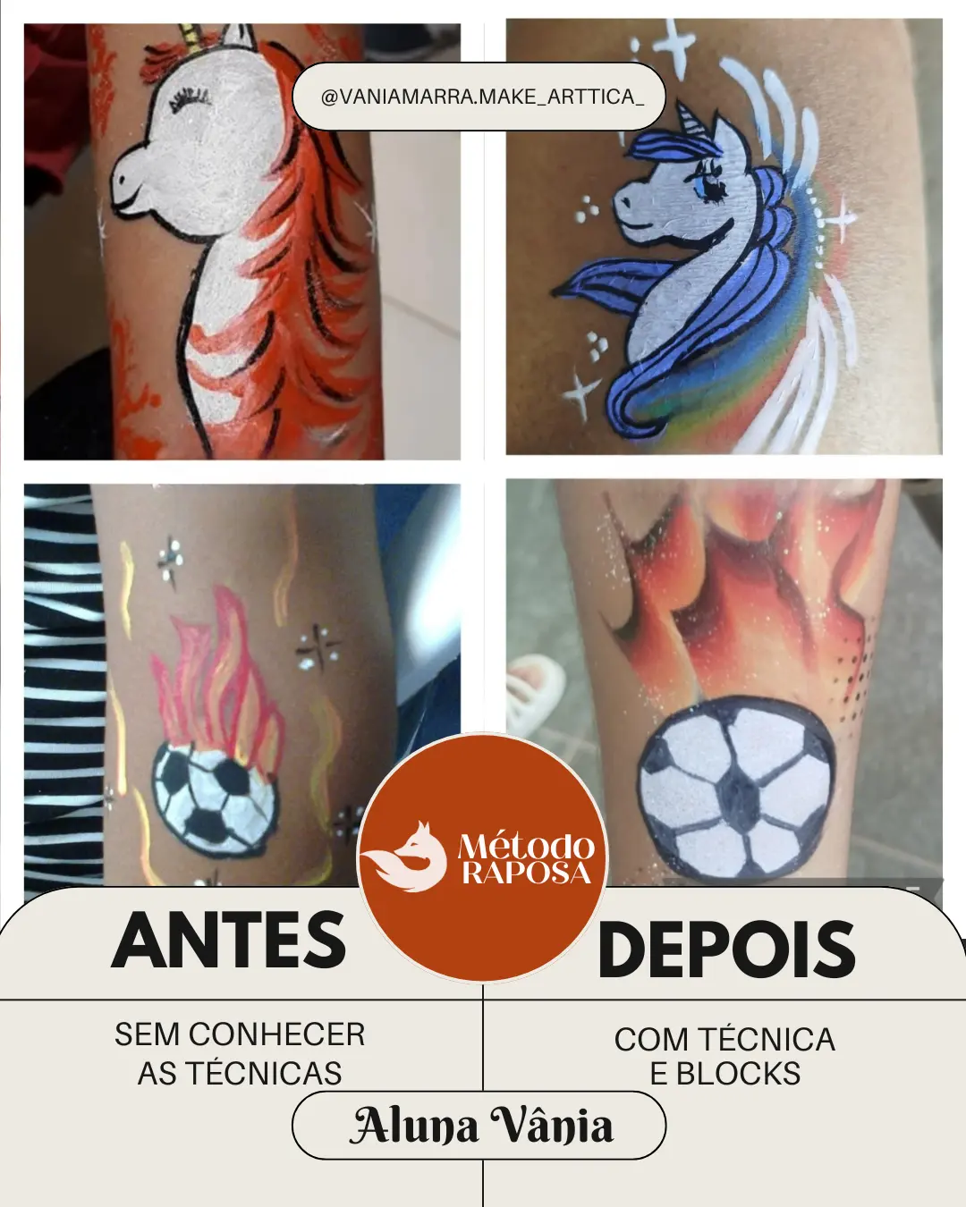 Antes e depois da aluna Vânia aplicando novas técnicas